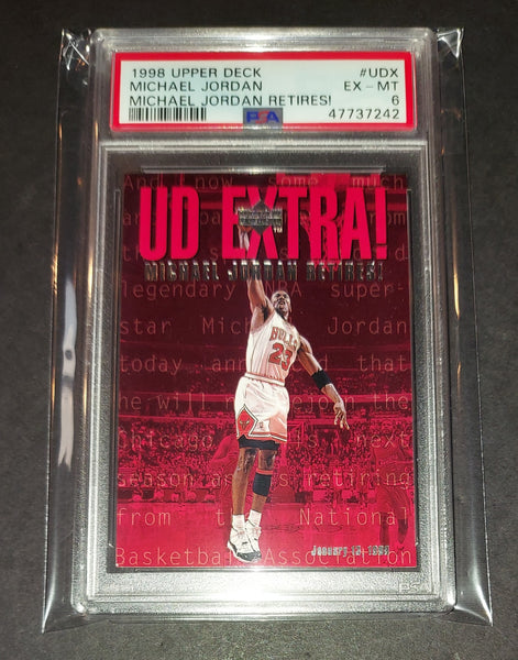 Michael Jordan 1998 Upper Deck Extra Jordan Retires Chicago Bulls card PSA 6