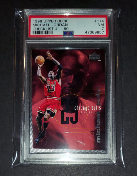 Michael Jordan 1998 Upper Deck Checklist Chicago Bulls card PSA 7