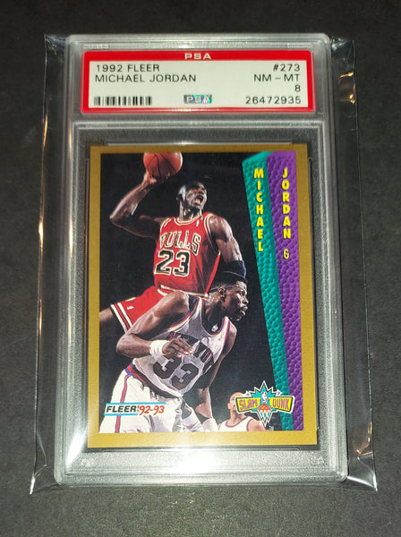 Michael Jordan 1992 Fleer Slam Dunk Chicago Bulls card PSA 8
