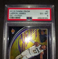 LeBron James 2019 Panini Prizm Get Hyped! Los Angeles Lakers card PSA 6