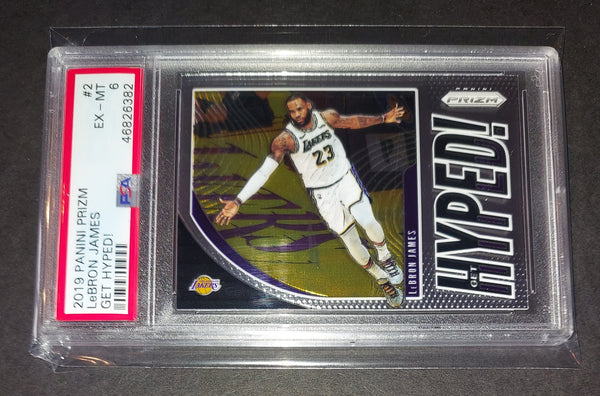 LeBron James 2019 Panini Prizm Get Hyped! Los Angeles Lakers card PSA 6
